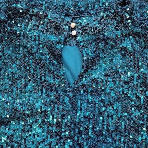NWT Cable & Gauge Teal Sequin Mock-Neck Top | Sleeveless Blouse | Size M - Picture 6 of 11